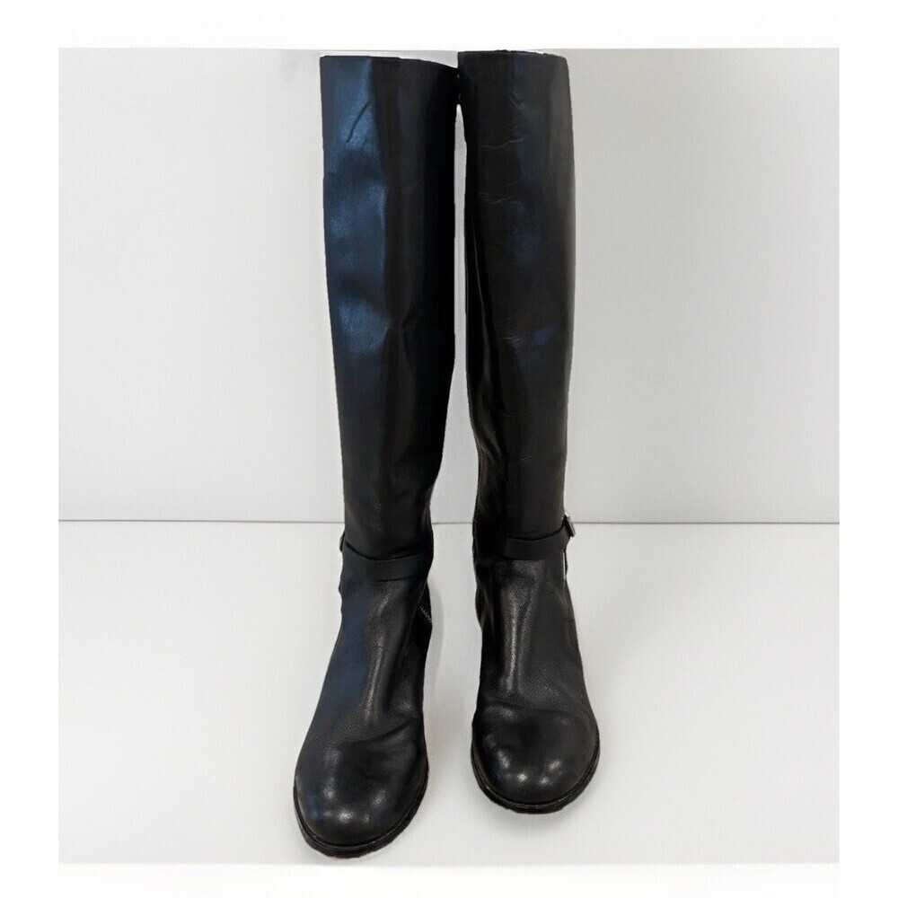 Michael Kors Arley Tall Riding Boots Black Leather Size US 8.5 Silver Hardware